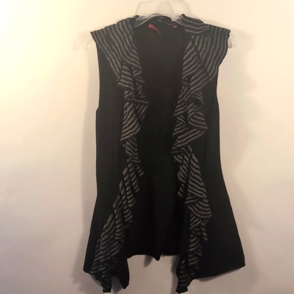 Red Women's Sleeveless Ruffle Trim Cardigan Open Front Size Large - Picture 11 of 11